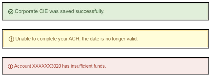 Screen shot of Messages for Processing Transfers