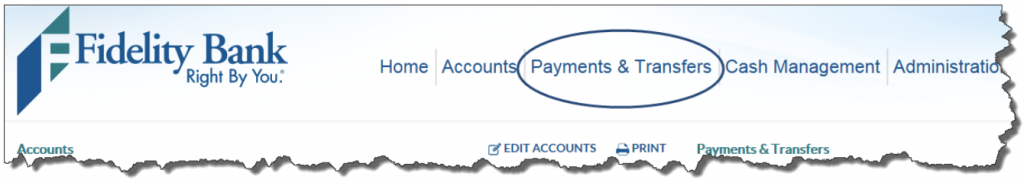 Screen shot of Payments and Transfers
