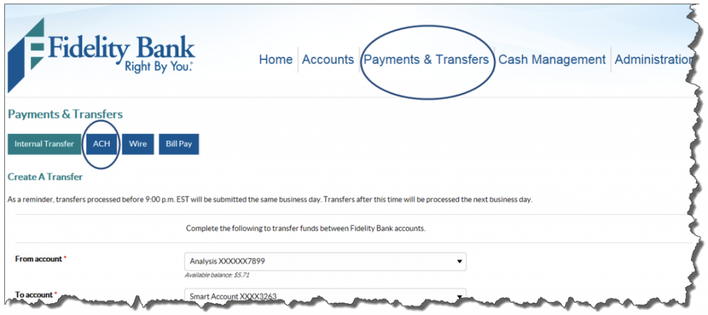 Use the Payments & Transfers menu to access the ACH User Interface.