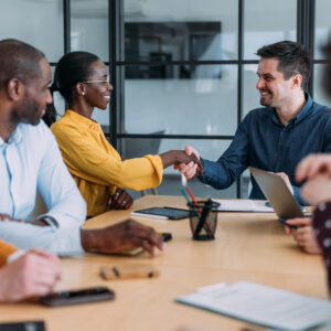 employees meeting at conference table